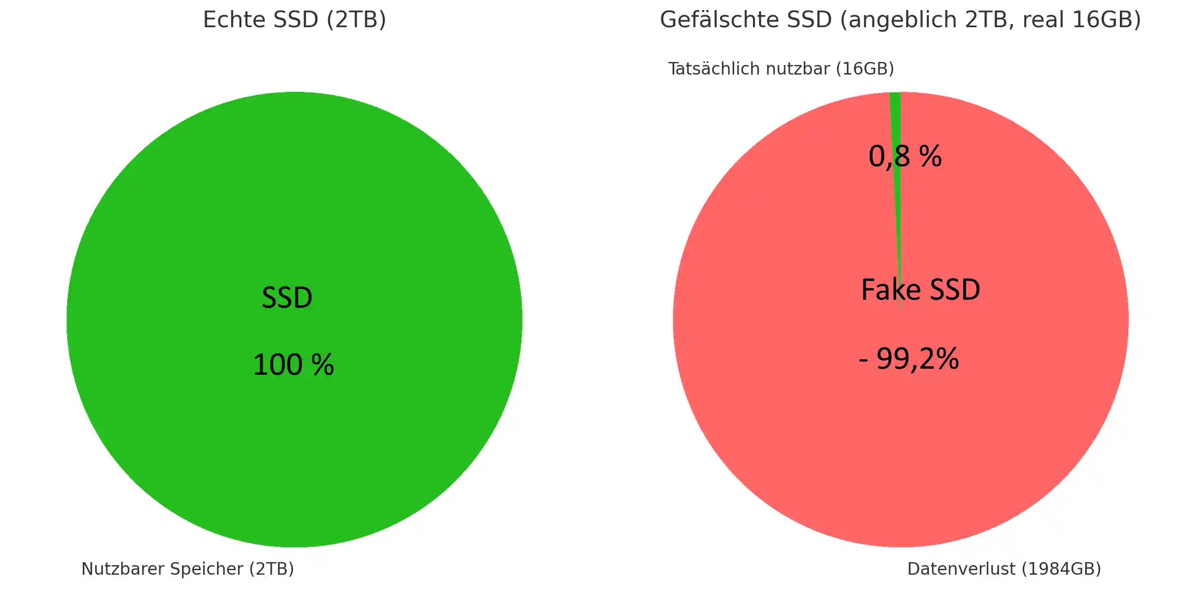 Diagram Fake SSD vs Echte SSD